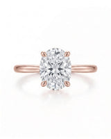 MIA 1 carat F-colour oval natural diamond cathedral solitaire ring in 18K rose gold, front view of four-prong centre | SARATTI