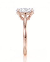 MIA 1 carat F-colour oval natural diamond cathedral solitaire ring in 18K rose gold, side profile showing open cathedral gallery | SARATTI