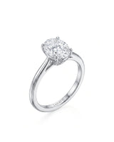 MIA 1 carat F-colour oval natural diamond cathedral solitaire ring in platinum, 45-degree hero view | SARATTI
