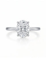 MIA 1 carat F-colour oval natural diamond cathedral solitaire ring in platinum, front view of four-prong centre | SARATTI