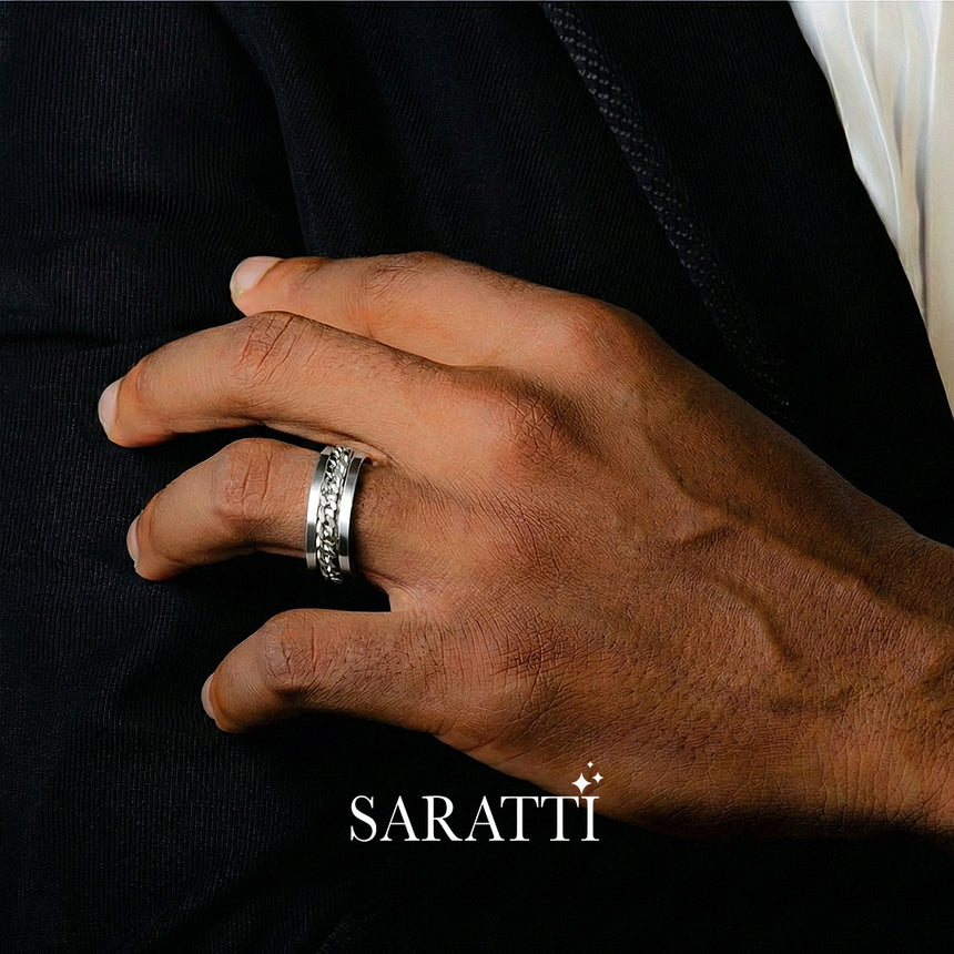 modern cuban link ring white gold 8mm | SARATTI  
