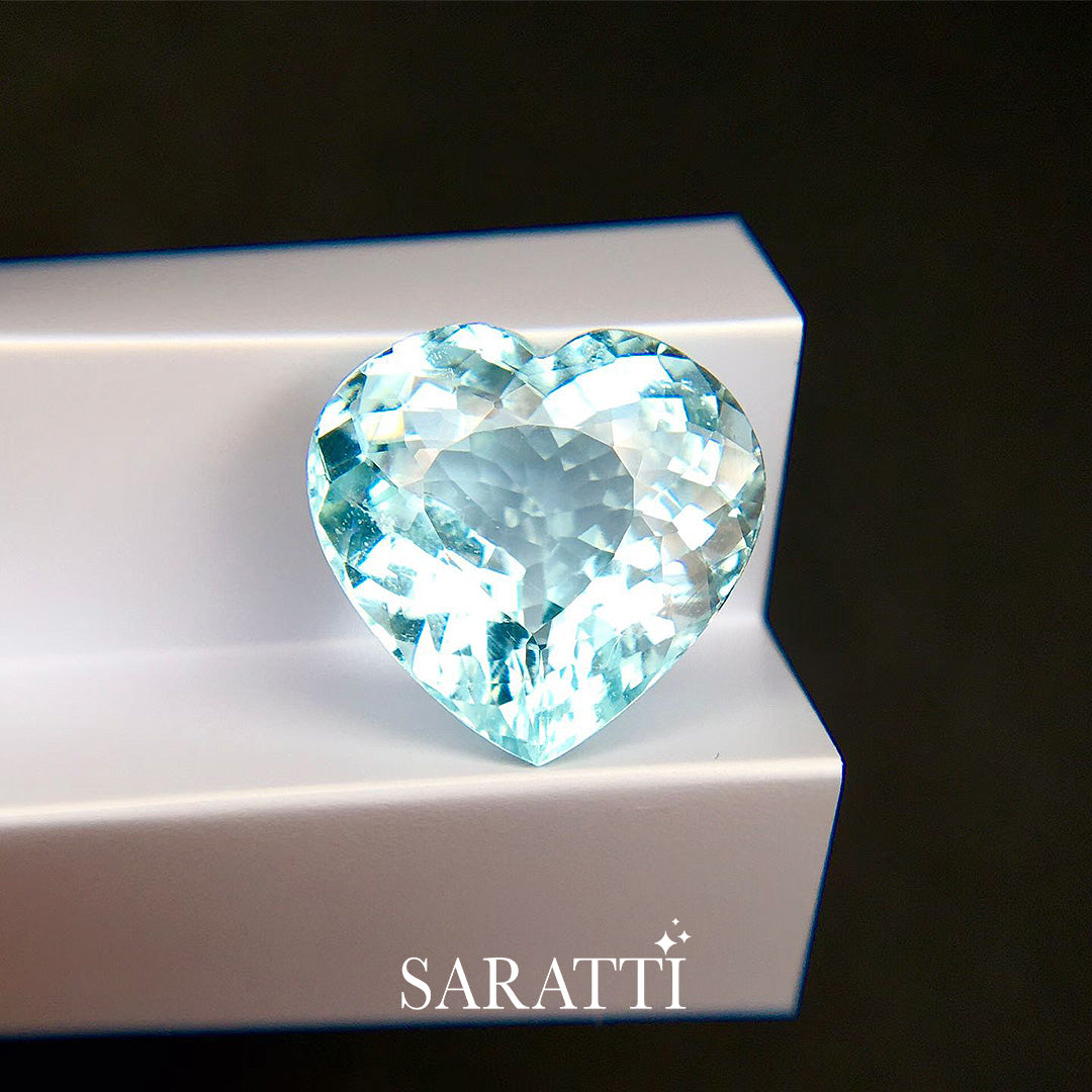 natural blue tourmaline heart shape loose gemstone detail shot | SARATTI