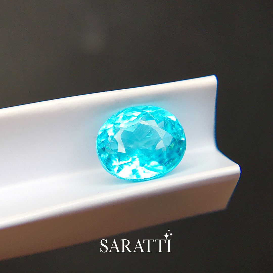 natural blue tourmaline mozambique oval shape loose gemstone detail shot | SARATTI