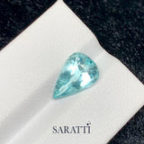 natural light blue tourmaline pear shape loose gemstone detail shot | SARATTI
