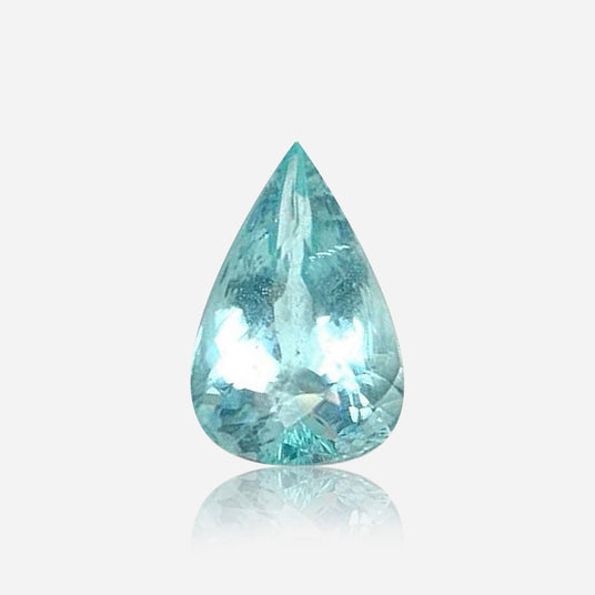 natural paraiba type tourmaline pear neon light blue loose gemstone top view | SARATTI