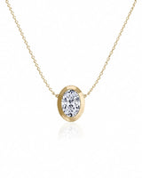 SOLARA Bezel-Set Oval Cut solitaire necklace setting in yellow gold, front view | SARATTI
