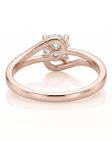 NERA 1 carat round natural diamond bypass split-shank engagement ring in 18K rose gold, underside and sculpted open gallery view | SARATTI
