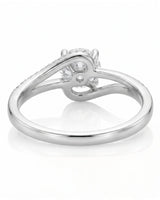 NERA 1 carat round natural diamond bypass split-shank engagement ring in 18K white gold, underside and sculpted open gallery view | SARATTI