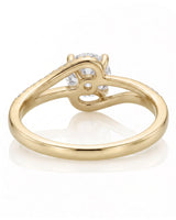 NERA 1 carat round natural diamond bypass split-shank engagement ring in 18K yellow gold, underside and sculpted open gallery view | SARATTI