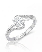 NERA 1 carat round natural diamond bypass split-shank engagement ring in platinum, 45-degree view with pavé shoulders | SARATTI