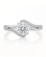 NERA 1 carat round natural diamond bypass split-shank engagement ring in platinum, front view of flowing pavé shoulders | SARATTI