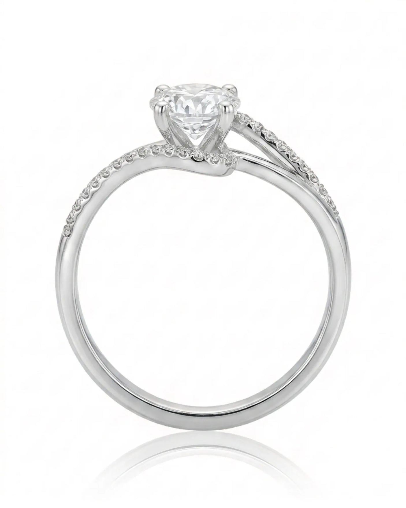 NERA 1 carat round natural diamond bypass split-shank engagement ring in platinum, side profile showing four-prong crown | SARATTI