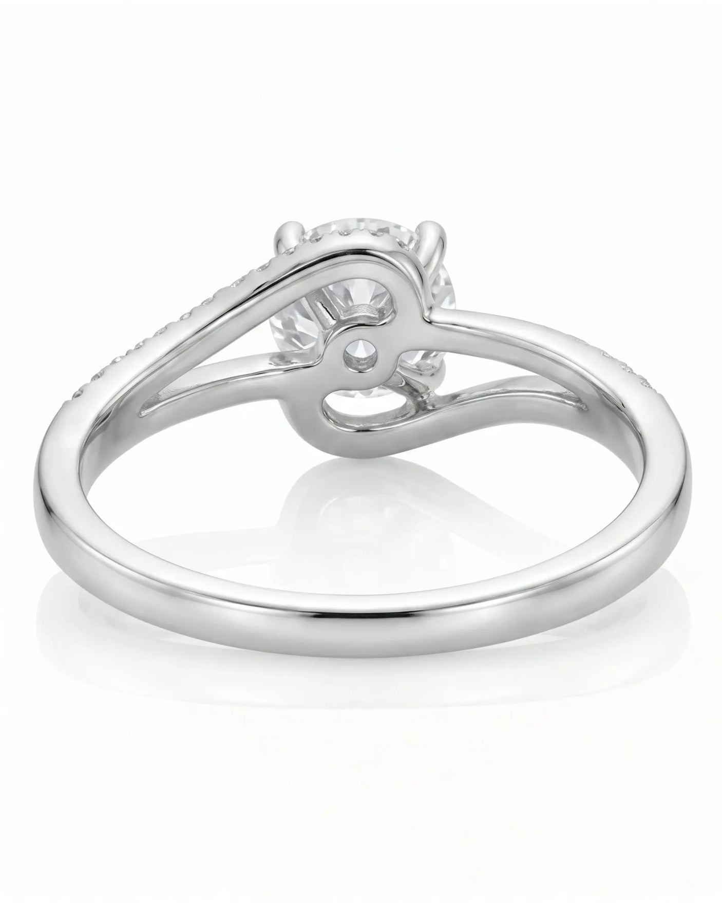 NERA 1 carat round natural diamond bypass split-shank engagement ring in platinum, underside and sculpted open gallery view | SARATTI