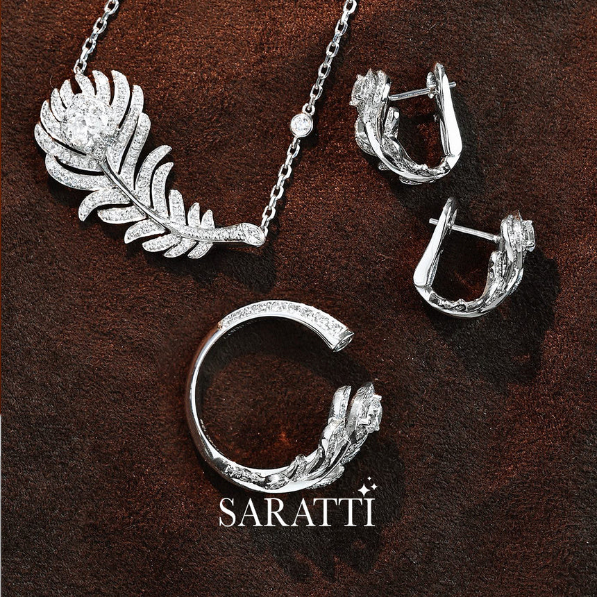 Plume d’Éclat Lab Diamond Set | Platinum Feather Jewelry | SARATTI