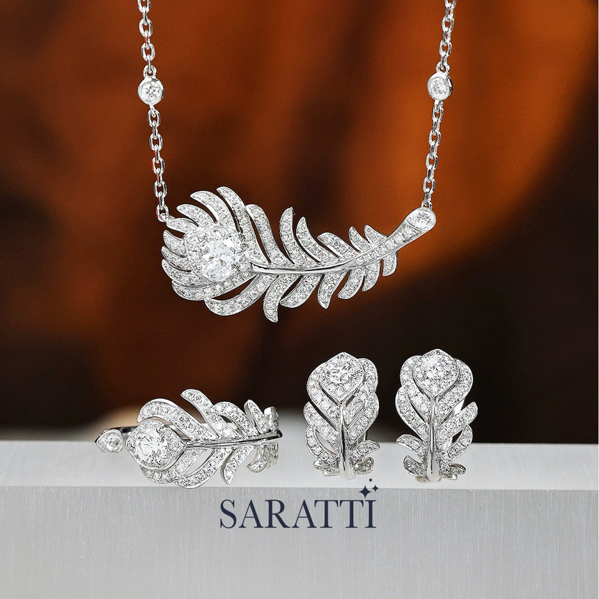 Plume d’Éclat Lab Diamond Set | Platinum Feather Jewelry | SARATTI