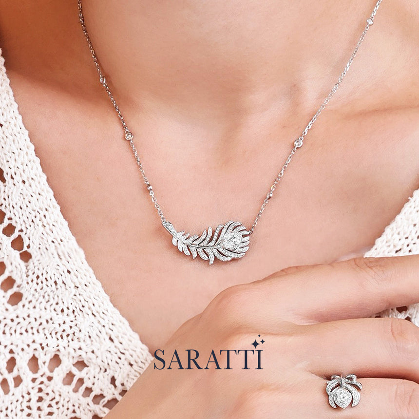 Plume d’Éclat Lab Diamond Set | Platinum Feather Jewelry | SARATTI