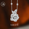 Platinum rose necklace with lab-grown diamonds in floral micro pavé design | SARATTI