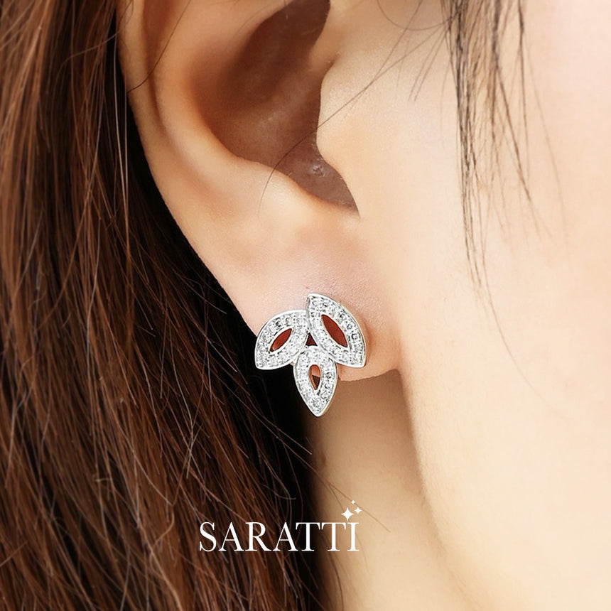 Platinum Leaf Earrings with Pavé Diamonds | SARATTI