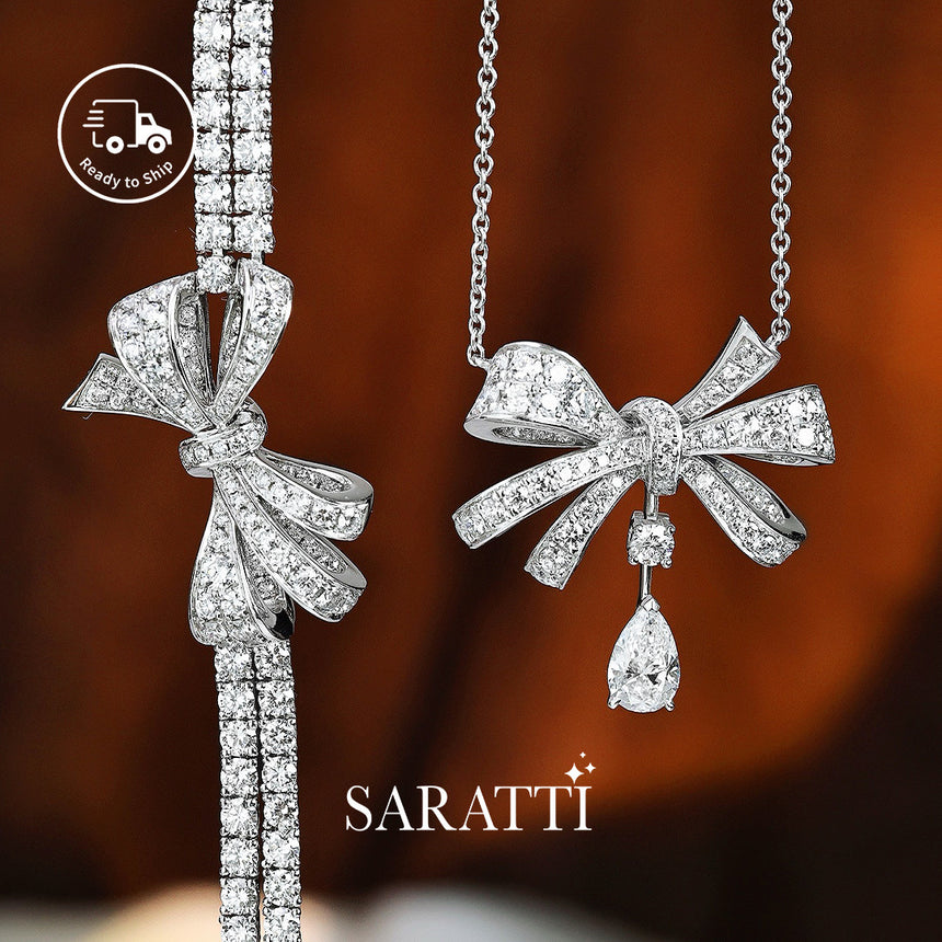 Platinum bow ribbon diamond bracelet detail | SARATTI