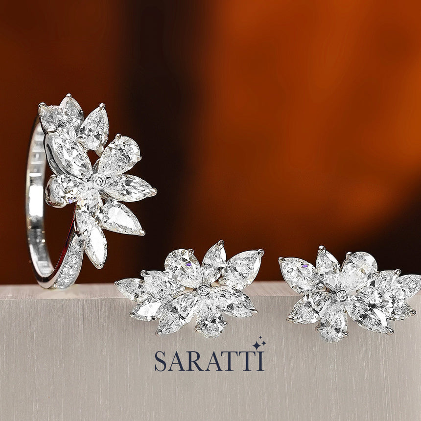 Dew-inspired diamond blossom jewelry set | SARATTI
