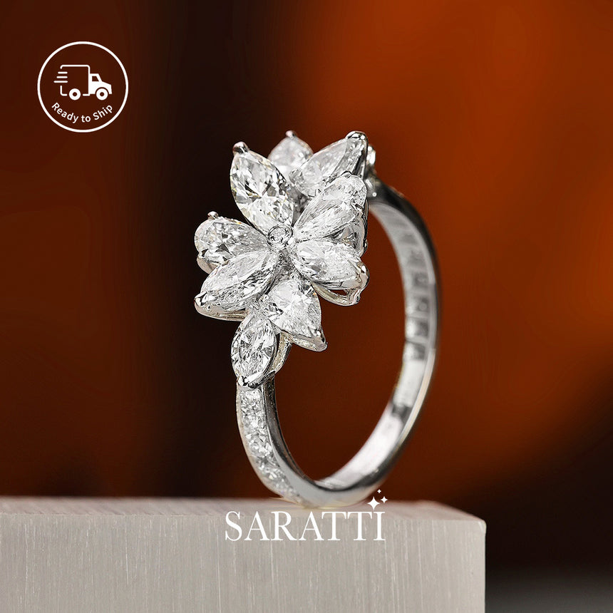 Closeup view of Fleur de Brilliance Ring | SARATTI