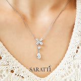 Lab diamond petal-cluster necklace with pear drop | SARATTI