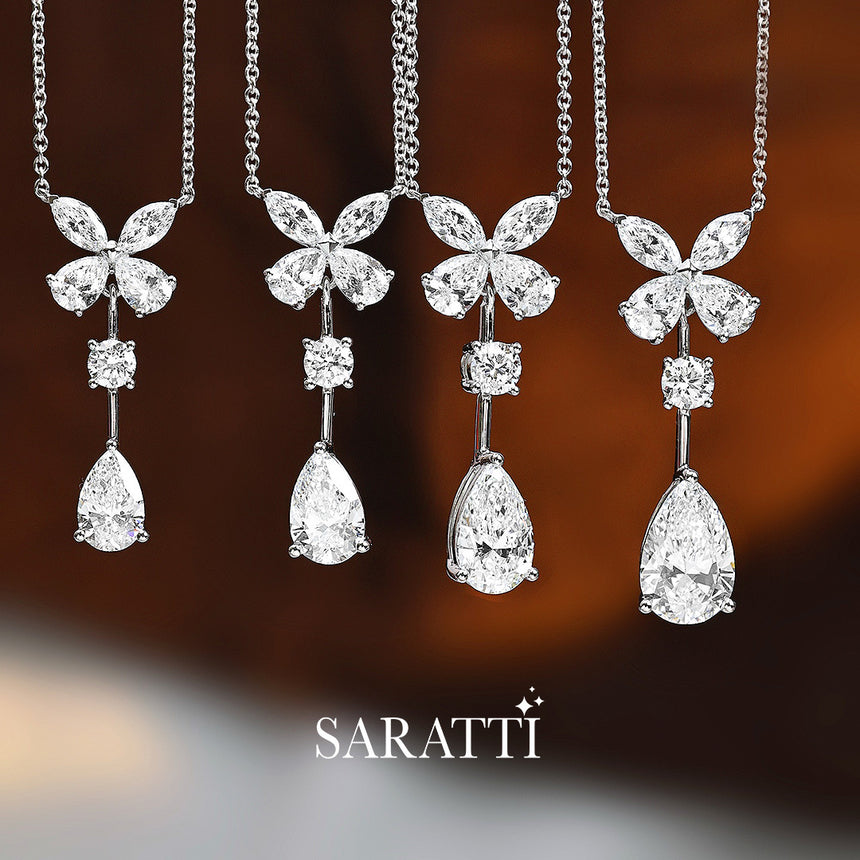 Marquise and pear diamond floral pendant | SARATTI