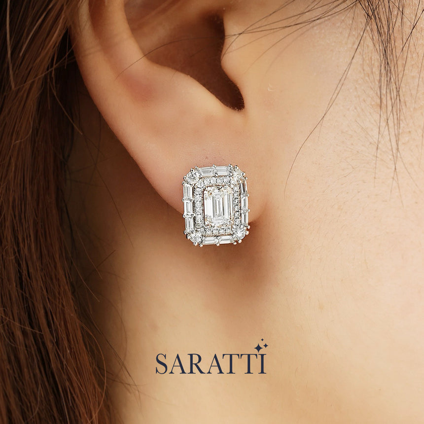 Diamond drop hoop earrings winter-inspired design | SARATTI