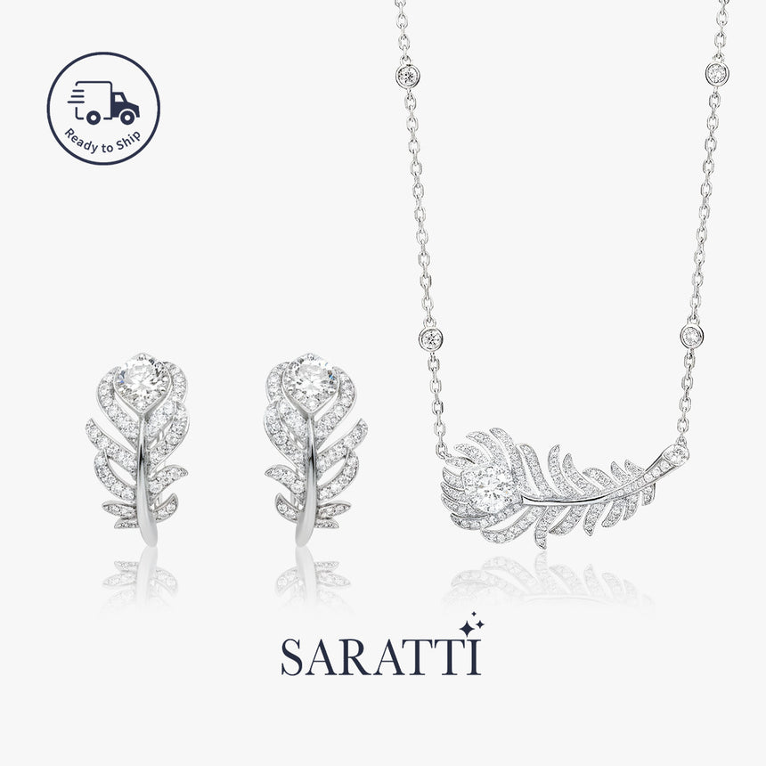 Plume d’Éclat Lab Diamond Set | Platinum Feather Jewelry | SARATTI
