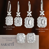 Geometric step-cut diamond earrings close-up | SARATTI