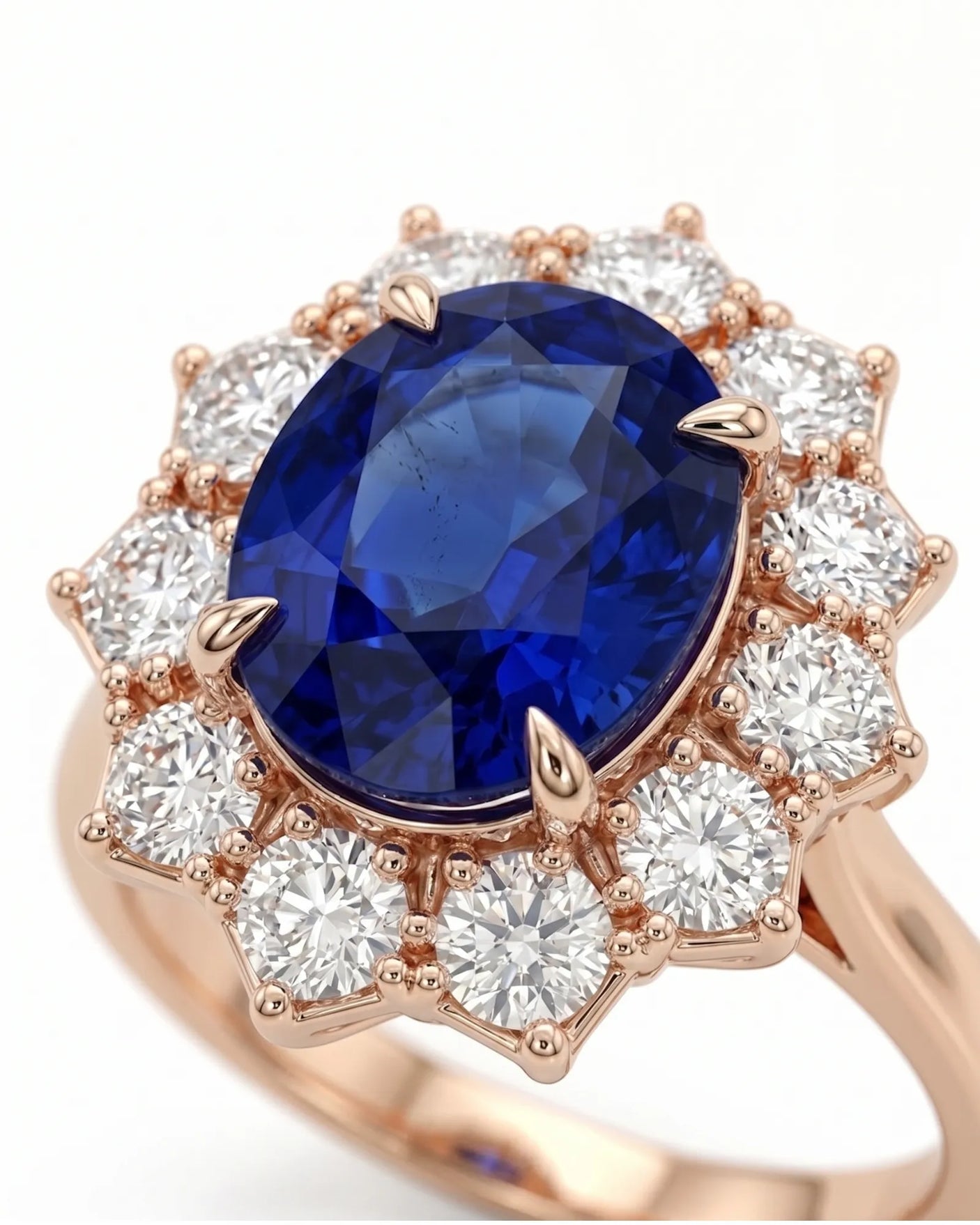 oval sapphire diamond halo ring crafted in refined 18K rose gold -- SARATTI