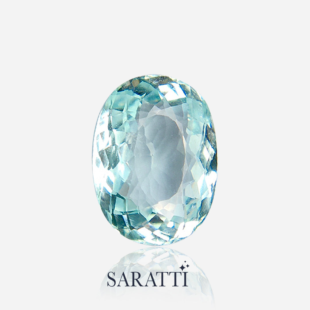 paraiba type tourmaline light blue oval cut side angle light reflection | SARATTI
