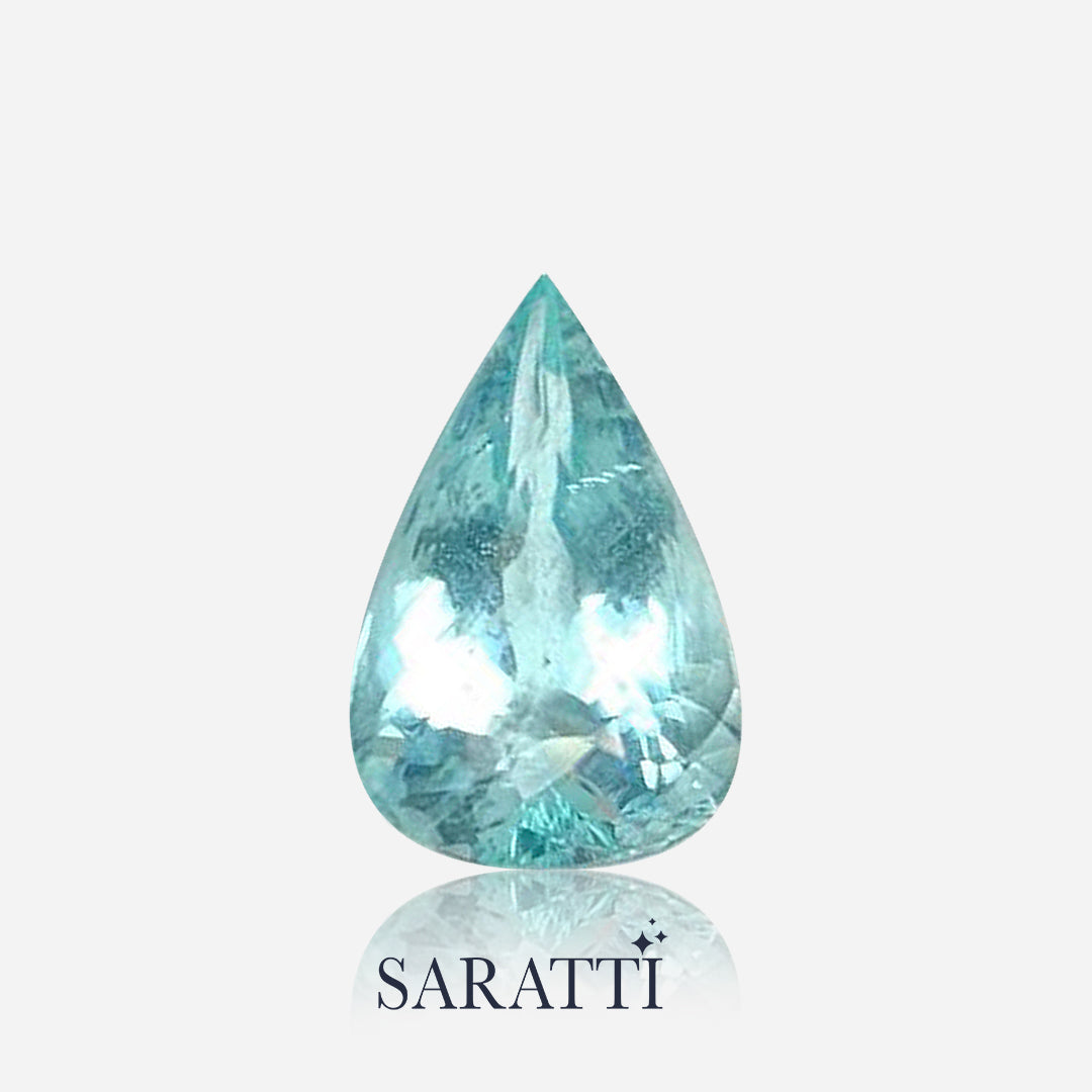 paraiba type tourmaline light blue pear cut side angle light reflection | SARATTI