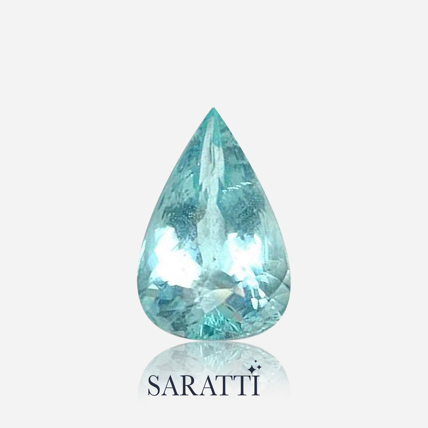 paraiba type tourmaline light blue pear cut side angle light reflection | SARATTI