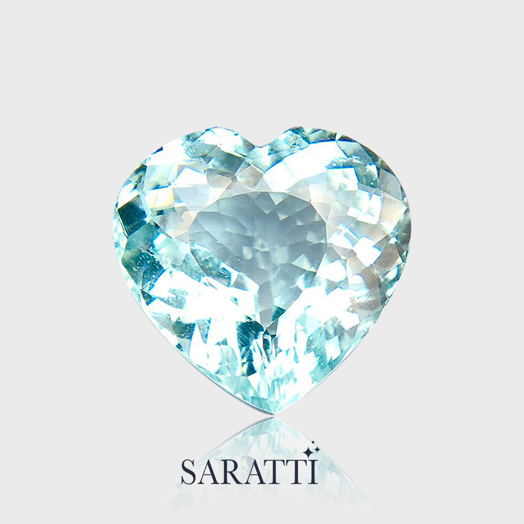 paraiba type tourmaline neon blue heart cut side angle light reflection | SARATTI