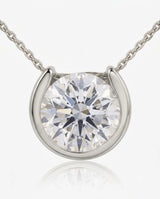 18K White Gold petite bezel diamond necklace, close-up front view | SARATTI