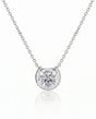 Petite bezel round diamond solitaire necklace in 18K White Gold, front view | SARATTI