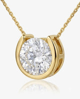 Petite round diamond bezel necklace in 18K Yellow Gold, 45-degree view | SARATTI