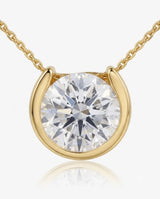 18K Yellow Gold petite bezel diamond necklace, close-up front view | SARATTI