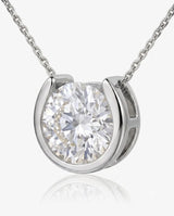 Petite round diamond bezel necklace in Platinum, 45-degree view | SARATTI