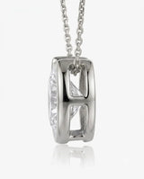 Platinum bezel diamond solitaire necklace, side profile view | SARATTI