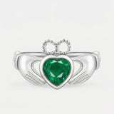 platinum coronet heart claddagh ring with 1 carat heart emerald | SARATTI