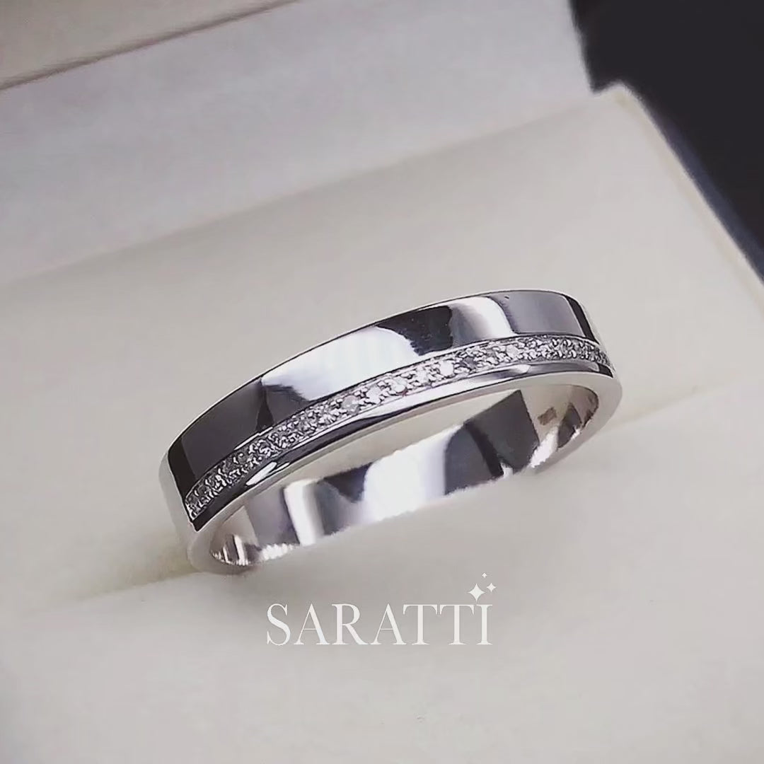 Thin mens wedding band smooth comfort fit interior in 18K white gold | SARATTI