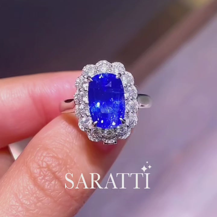 4 Carat Heirloom Natural Sapphire & Diamonds Ring -Saratti 