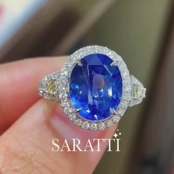 5 carat Unheated Blue Sapphire Diamond Heirloom Ring - Saratti Jewelry