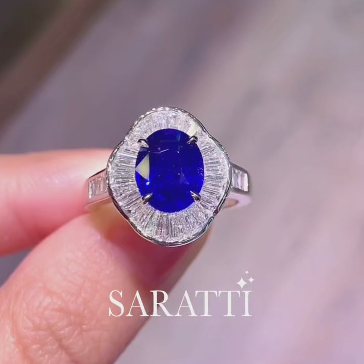 3 carats Royal Blue Vintage Sapphire Engagement Ring - Saratti