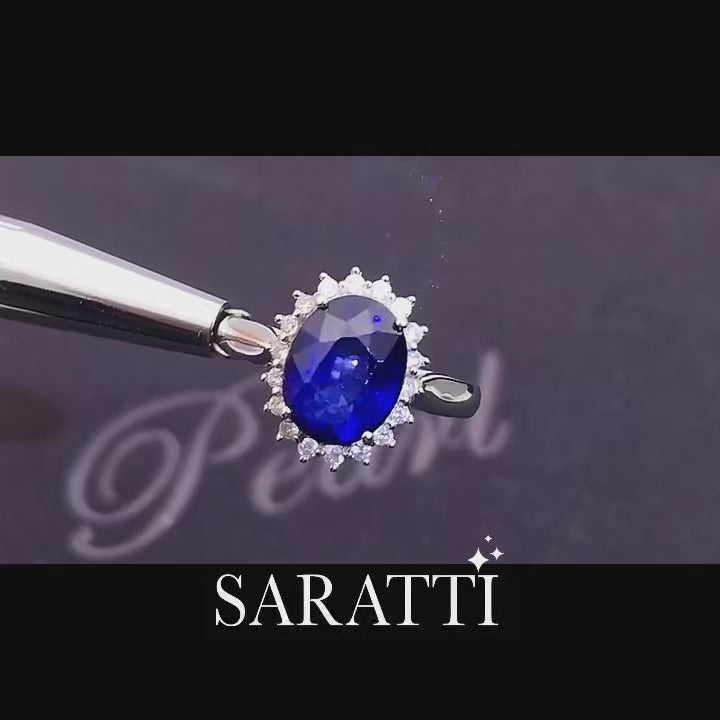 Princess Diana-Inspired Oval Blue Sapphire Diamond Cocktail Ring - Saratti