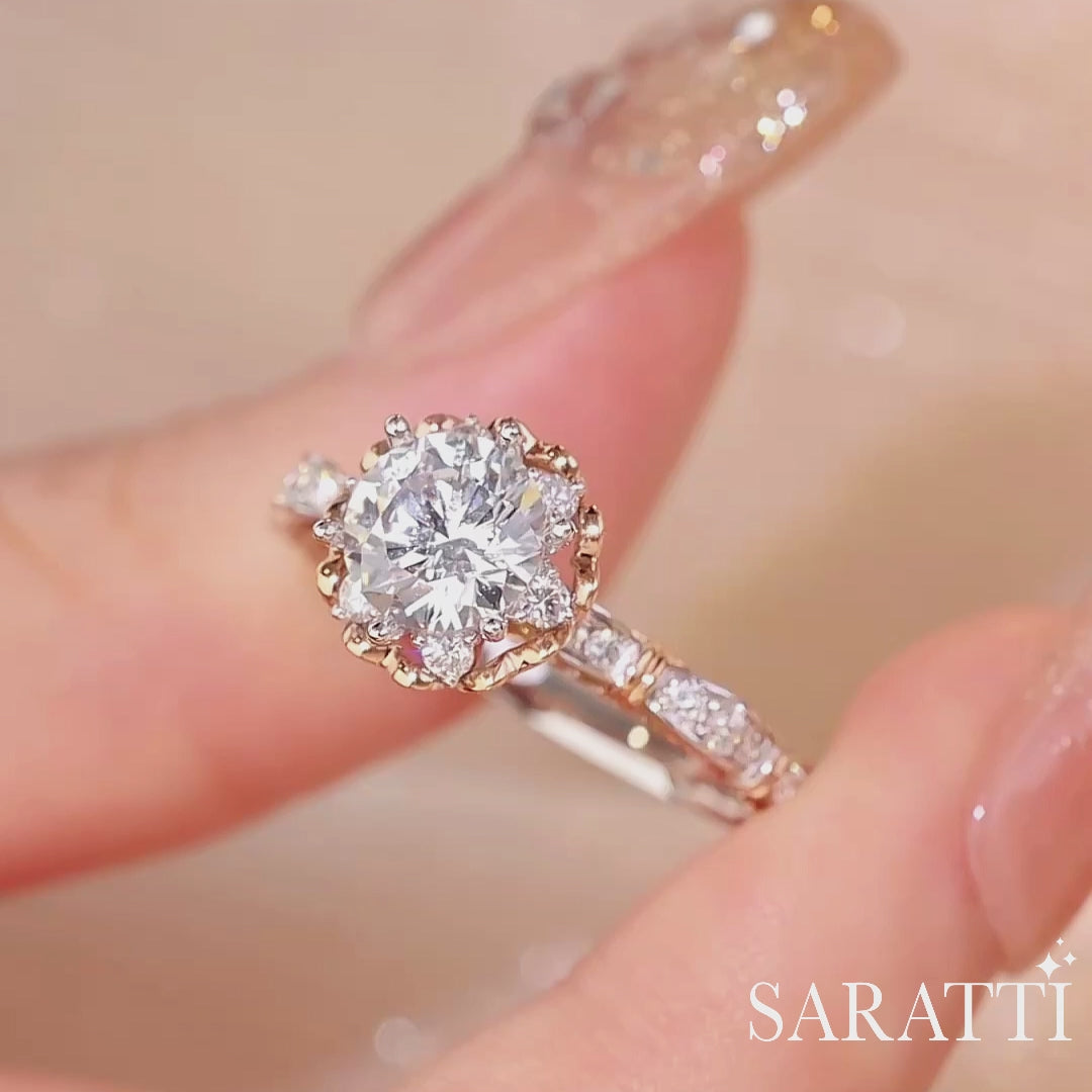 Suki - Two Tone Diamond Halo Vintage Inspired Ring Saratti Jewelry