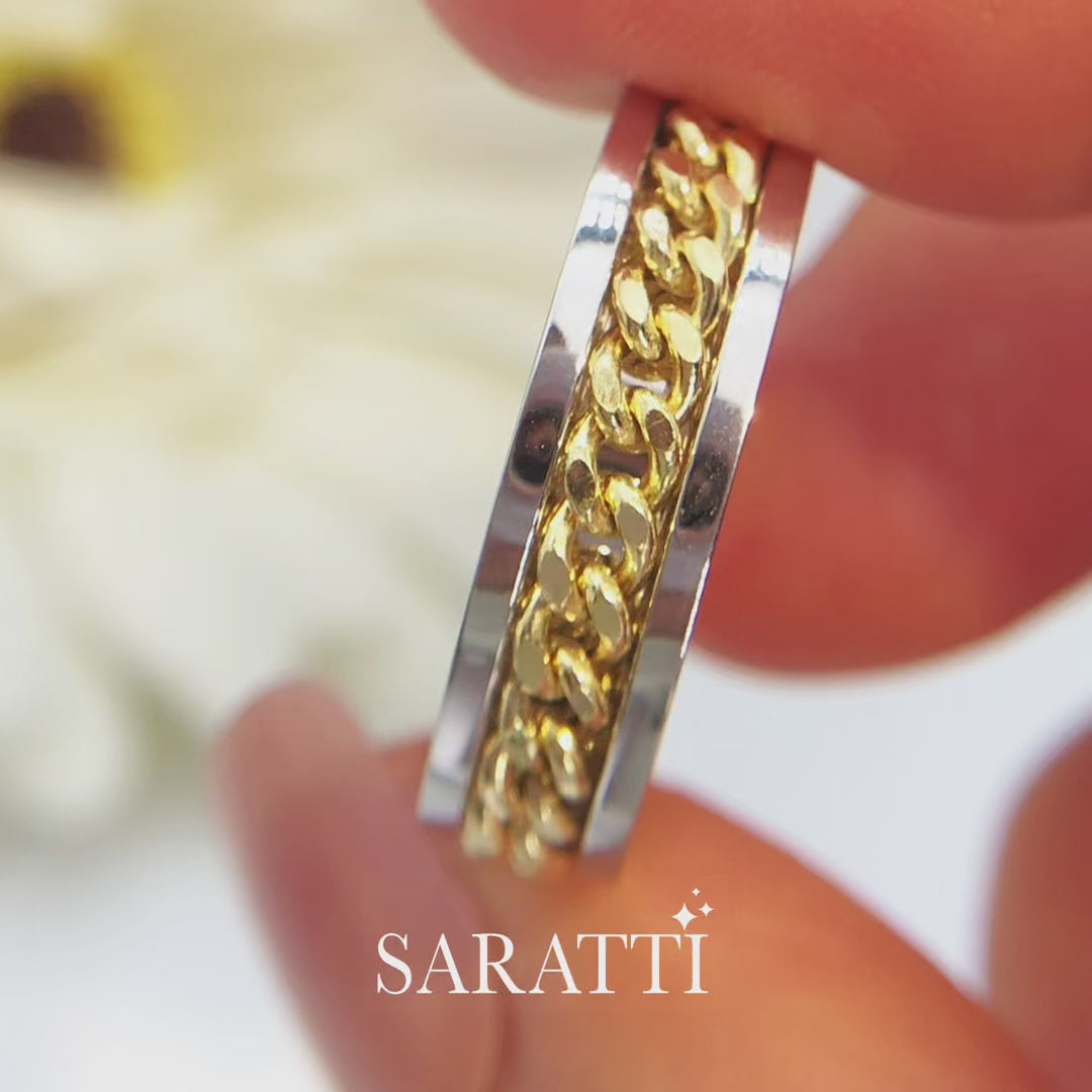 two tone cuban link ring wide chain design | SARATTI  