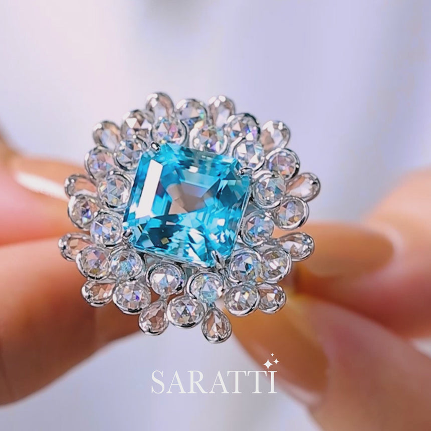 Genuine Aquamarine Ring in 18K White Gold | Saratti Jewelry